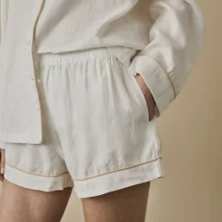 Linen Pajamas>Piglet in Bed Linen Pajama Shorts Pearl