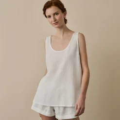 Linen Pajamas>Piglet in Bed Linen Tencel Cami Top Pearl