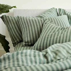 Striped Bedding|Linen Bedding>Piglet in Bed Linen Blend Pillowcase (Pair) Pine Green Pembroke Stripe