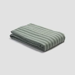 Striped Bedding|Linen Bedding>Piglet in Bed Linen Blend Duvet Cover Pine Green Pembroke Stripe