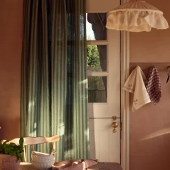 Curtains>Piglet in Bed Linen Blend Curtains (Pair) Pine Green Pembroke Stripe