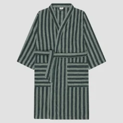Robes|Robes>Piglet in Bed Cotton Robe Pine Green Pembroke Stripe