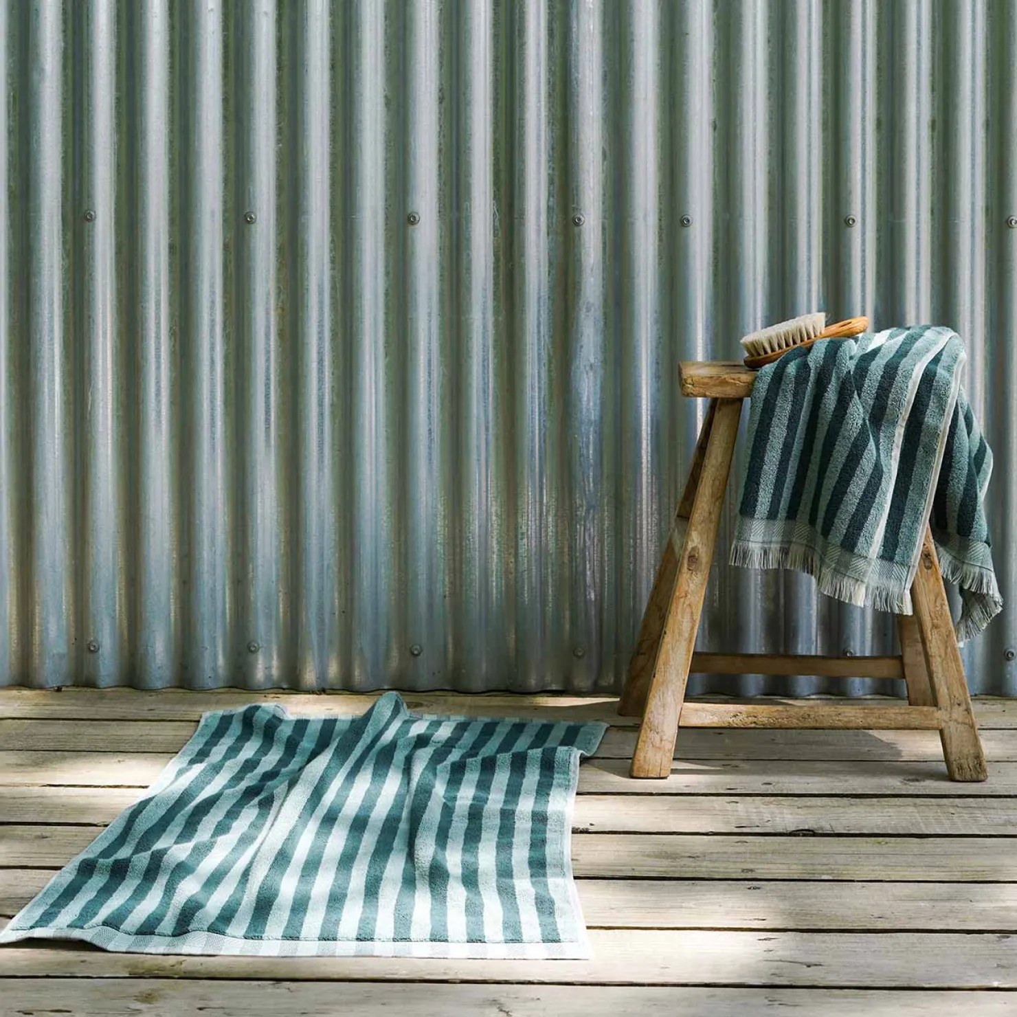 Bath Mats>Piglet in Bed Cotton Bath Mat Pine Green Pembroke Stripe