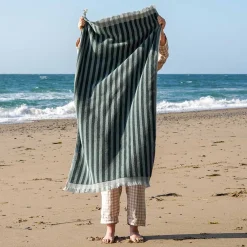 Striped Towels|Towels>Piglet in Bed Cotton Towels Pine Green Pembroke Stripe