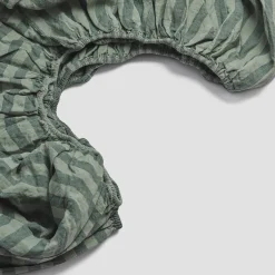 Striped Bedding|Linen Bedding>Piglet in Bed Pine Green Stripe 100% Linen Fitted Sheet Pine Green Pembroke Stripe