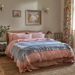 Gingham Bedding|Duvet Covers>Piglet in Bed 100% Linen Duvet Cover Pink Bloom Gingham