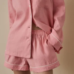 Linen Pajamas>Piglet in Bed Linen Pajama Shorts Pink Bloom