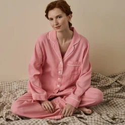 Pajama Sets|Linen Pajamas>Piglet in Bed Linen Pajama Set Pink Bloom