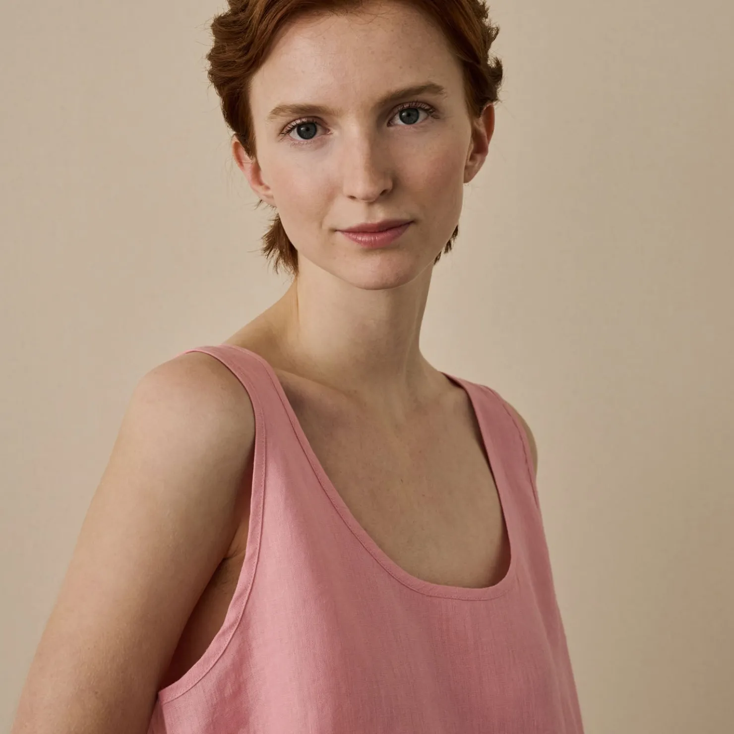 Linen Pajamas>Piglet in Bed Linen Tencel Cami Top Pink Bloom