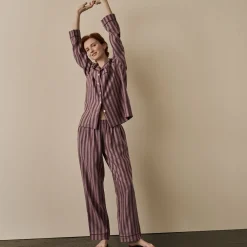 Linen Pajamas>Piglet in Bed d Linen Pajama pants Port & Woodrose Stripe