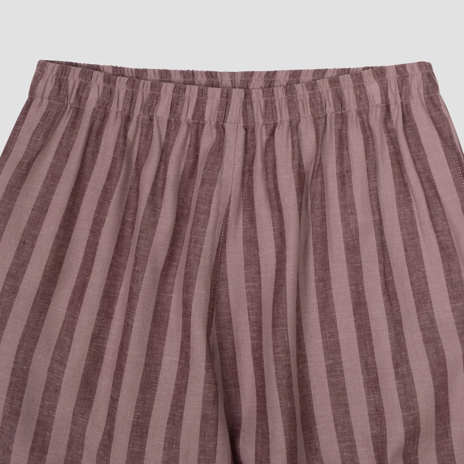 Linen Pajamas>Piglet in Bed d Linen Pajama pants Port & Woodrose Stripe