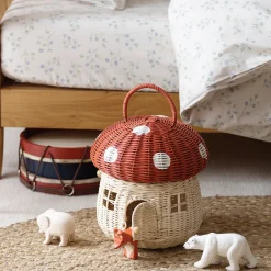 Toys>Piglet in Bed Red Mushroom Basket