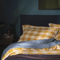 Linen Bedding|Pillowcases>Piglet in Bed Linen Blend Pillowcase (Pair) Russet Yellow Emsworth Plaid