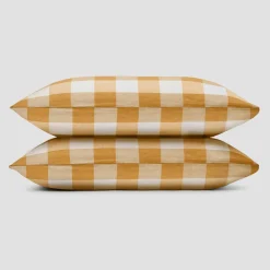 Linen Bedding|Pillowcases>Piglet in Bed Linen Blend Pillowcase (Pair) Russet Yellow Emsworth Plaid
