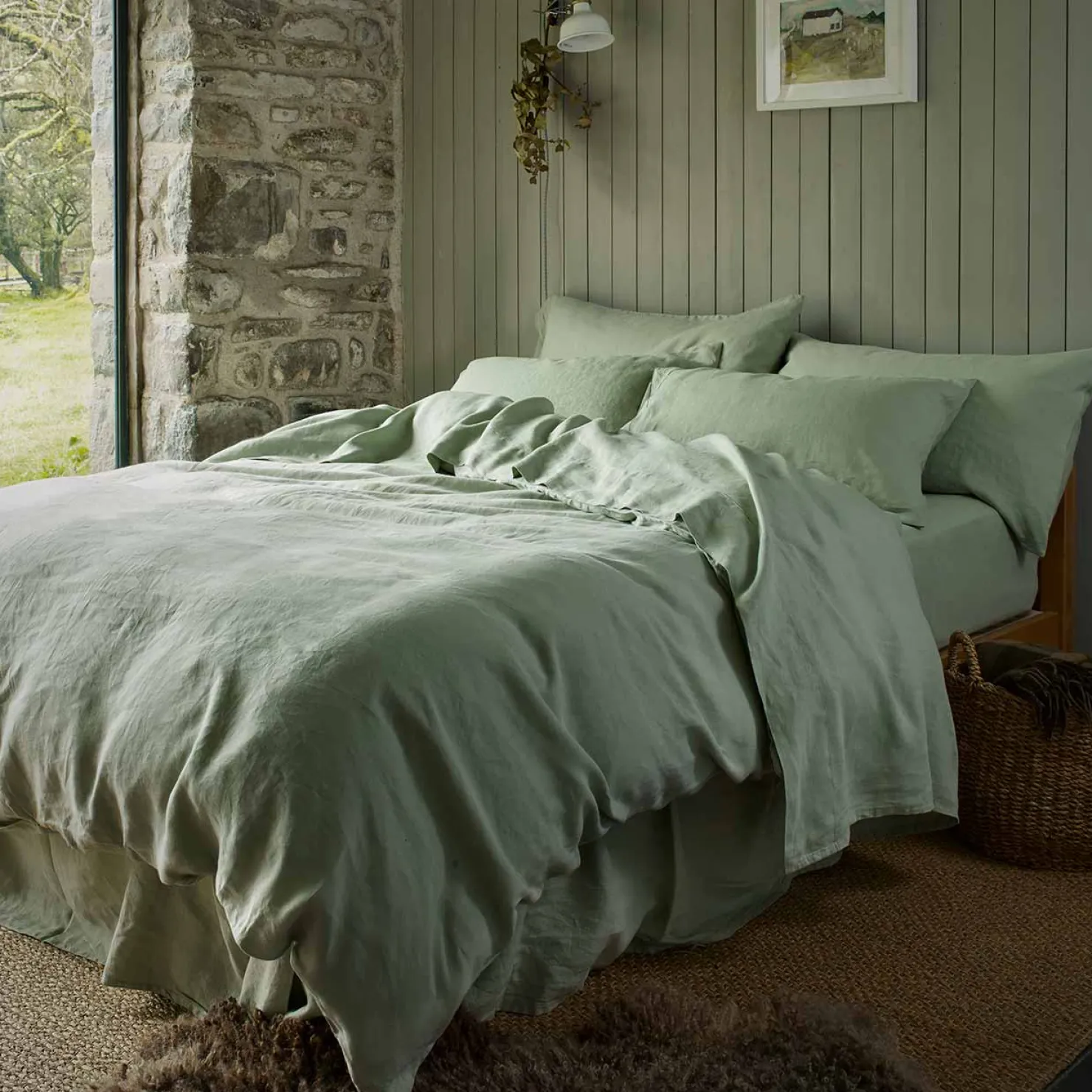 Linen Bedding|Duvet Covers>Piglet in Bed 100% Linen Duvet Cover Sage Green