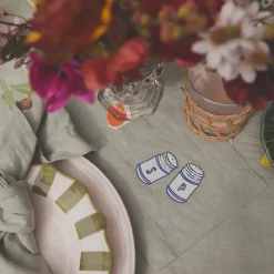 Table Linens>Piglet in Bed Embroidered Linen Coasters Set of 4 Sage Green