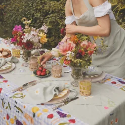 Table Linens>Piglet in Bed Embroidered Linen Table Runner Sage Green