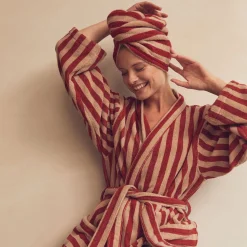 Accesssories|Striped Towels>Piglet in Bed Cotton Hair Wrap Sandstone Red Pembroke Stripe