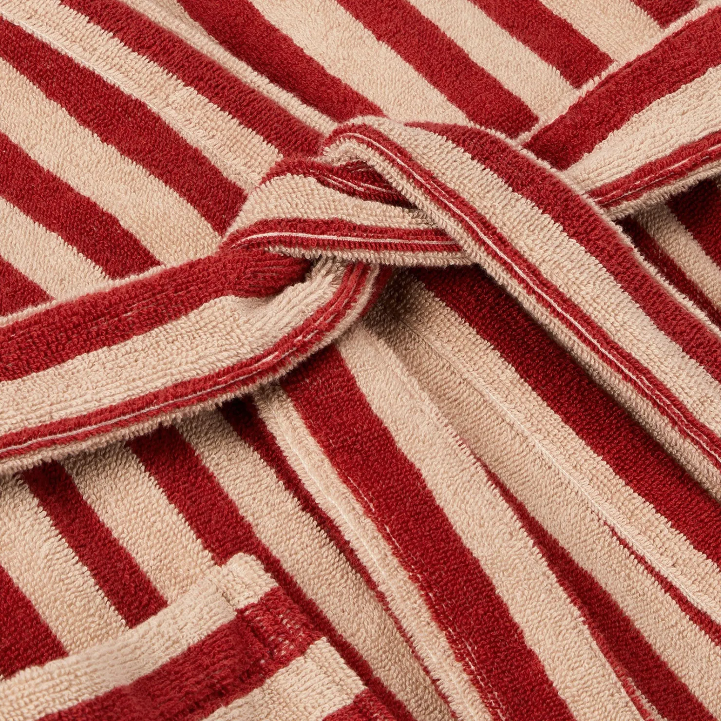 Accesssories|Robes>Piglet in Bed Cotton Robe Sandstone Red Pembroke Stripe