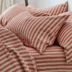 Striped Bedding|Linen Bedding>Piglet in Bed Linen Blend Pillowcase (Pair) Sandstone Red Pembroke Stripe