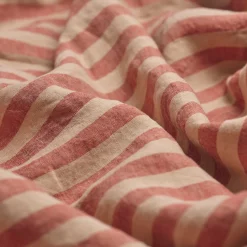 Striped Bedding|Linen Bedding>Piglet in Bed Linen Blend Flat Sheet Sandstone Red Pembroke Stripe