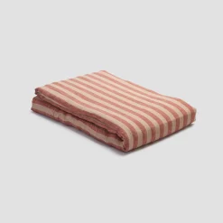 Striped Bedding|Linen Bedding>Piglet in Bed Sandstone Red Stripe 100% Linen Flat Sheet Sandstone Red Pembroke Stripe