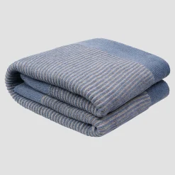 Blankets & Throws|Blankets & Throws>Piglet in Bed Knitted Throw Stone Blue Striped