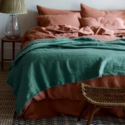 Blankets & Throws|Blankets & Throws>Piglet in Bed Tranquil Green Linen Crinkle Throw