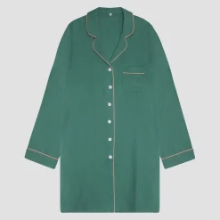 Night Dresses|Linen Pajamas>Piglet in Bed Linen Night Shirt Tranquil Green