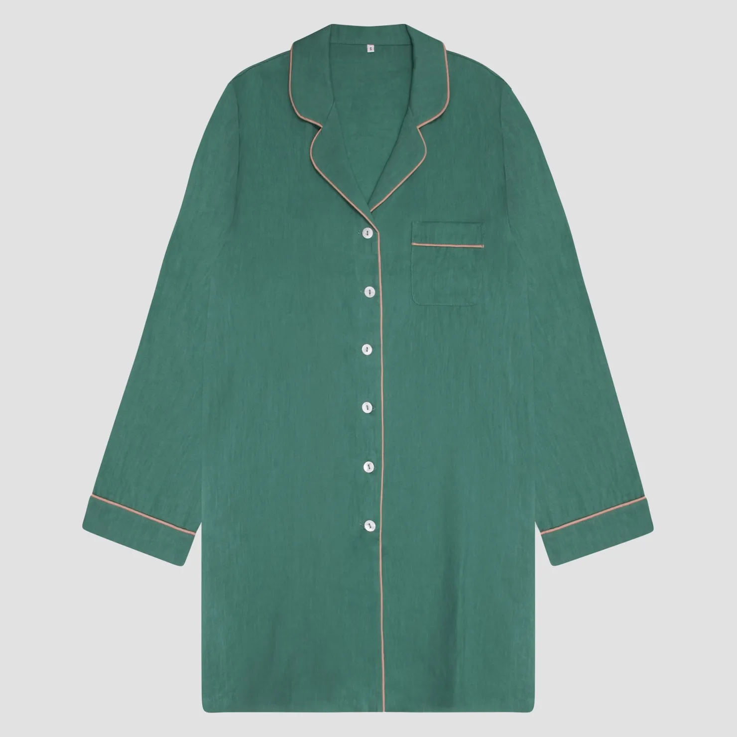Night Dresses|Linen Pajamas>Piglet in Bed Linen Night Shirt Tranquil Green