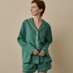 Pajama Sets|Linen Pajamas>Piglet in Bed Linen Pajama Shorts Set Tranquil Green