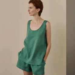 Linen Pajamas>Piglet in Bed Linen Tencel Cami Top Tranquil Green