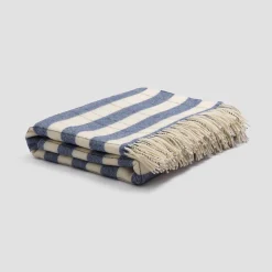 Linen Bedding|Kids Bedding>Piglet in Bed Stripe Wool Blanket Warm Blue Checked