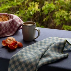 Table Linens>Piglet in Bed 100% Linen Napkins Set of 4 Warm Blue Gingham
