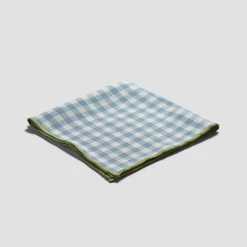 Table Linens>Piglet in Bed 100% Linen Napkins Set of 4 Warm Blue Gingham