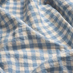 Gingham Bedding|Linen Bedding>Piglet in Bed 100% Linen Fitted Sheet Warm Blue Gingham