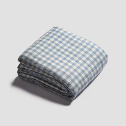 Gingham Bedding|Linen Bedding>Piglet in Bed 100% Linen Duvet Cover Warm Blue Gingham