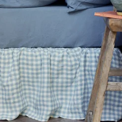 Gingham Bedding|Bed Skirts>Piglet in Bed Linen Blend Bed Skirt Warm Blue Gingham