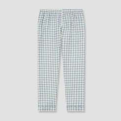 Linen Pajamas|Gingham Pajamas>Piglet in Bed Linen Pajama pants Warm Blue Gingham