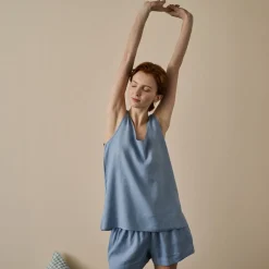 Linen Pajamas>Piglet in Bed Linen Tencel Cami Top Wave Blue