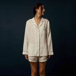 Linen Pajamas>Piglet in Bed Linen Pajama Shorts White