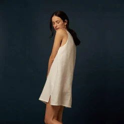 Night Dresses|Linen Pajamas>Piglet in Bed Night Dress White