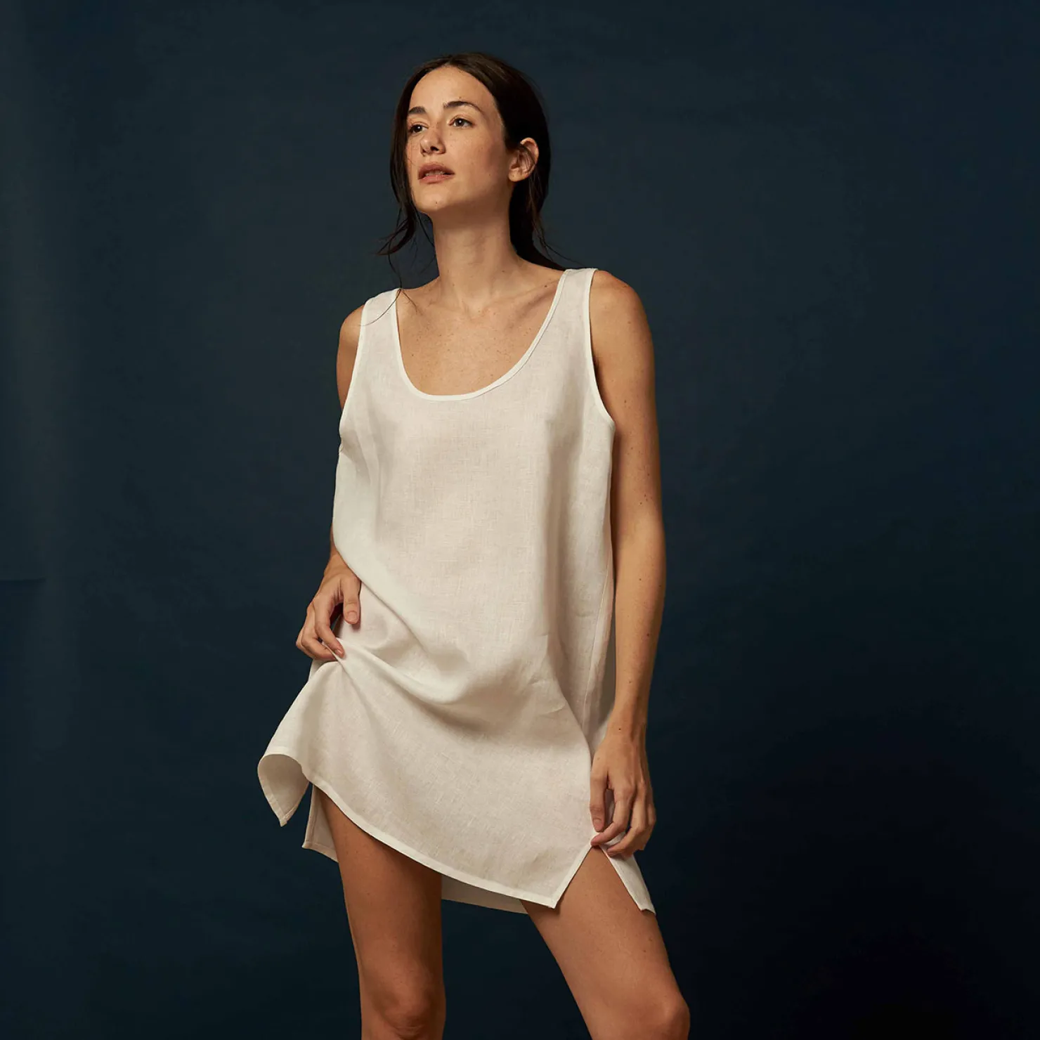 Night Dresses|Linen Pajamas>Piglet in Bed Night Dress White