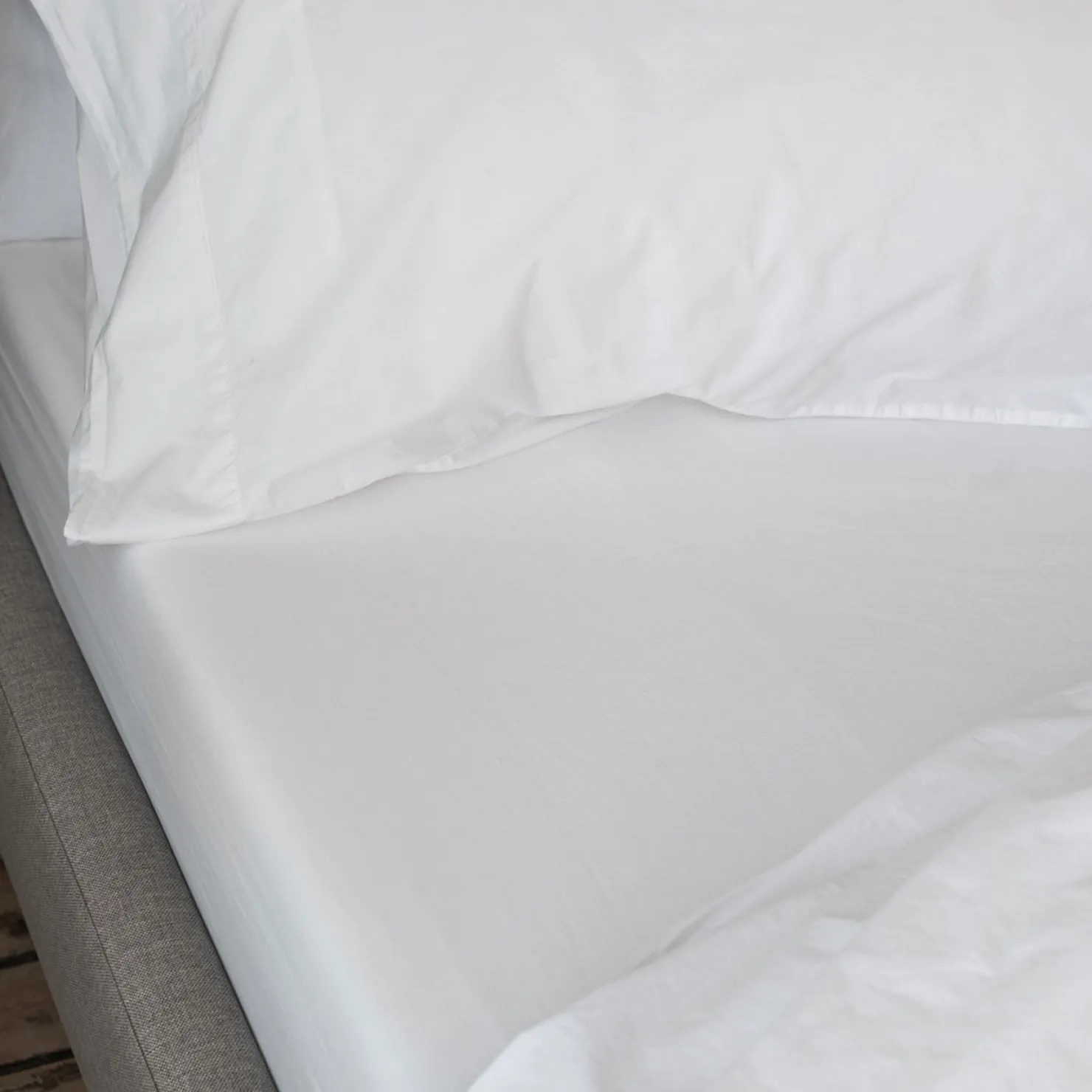 Fitted Sheets>Piglet in Bed White Washed Cotton Percale Fitted Sheet White Percale