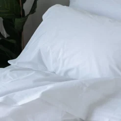 Flat Sheets>Piglet in Bed White Washed Cotton Percale Flat Sheet White Percale